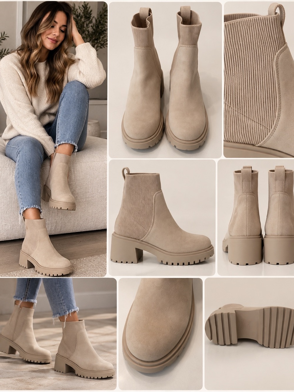 Steve Madden Women’s Beige/Taupe Chunky Chelsea Ankle Boots